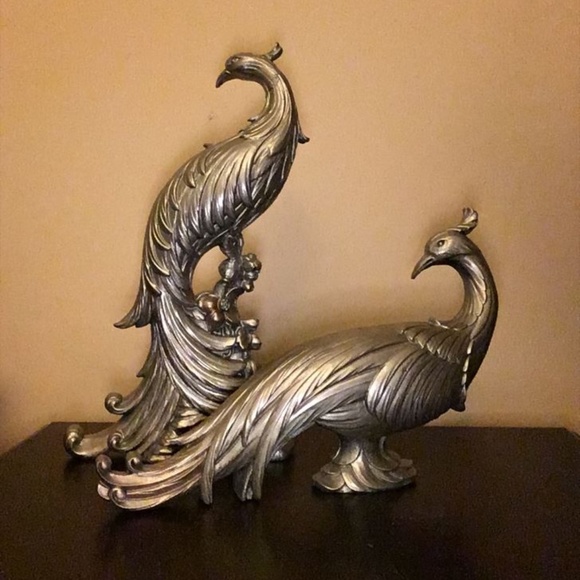 Beautiful Vintage Syroco Wood Metallic Peacocks Pair - Picture 1 of 6